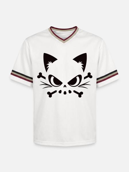 Cats Skull | Minimal Skull & Bones motif - Unisex Football Style Mesh T-Shirt - offwhite/burgundy