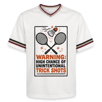 Warning Trick Shots | Badminton Humor - Unisex Football Style Mesh T-Shirt - offwhite/burgundy - Front - AI Model Male 178 light (178cm) & AI Model Male 178 dark (178cm)