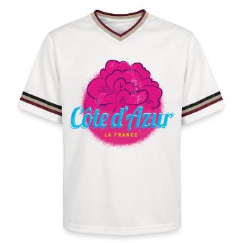 Côte d'Azur Retro Oleander Frankreich Souvenir - Unisex Football Style Mesh T-Shirt - Offwhite/Bordeaux - Vorne - AI Model Male 178 light (178cm) & AI Model Male 178 dark (178cm)