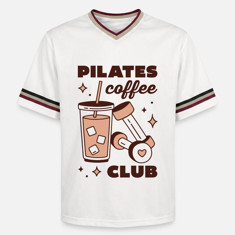 Pilates-Eiskaffee-Latte-Mädchen-Ästhetik - Unisex Football Style Mesh T-Shirt - Offwhite/Bordeaux