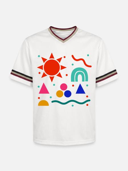 Lebendige Geometrie Sonnenfarben Muster - Unisex Football Style Mesh T-Shirt - Offwhite/Bordeaux