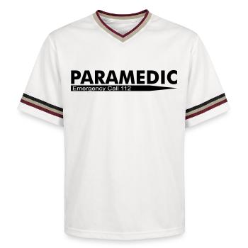 Paramedic Emergency Call 112 - Unisex Football Style Mesh T-Shirt - offwhite/burgundy - Front - AI Model Male 178 light (178cm) & AI Model Male 178 dark (178cm)
