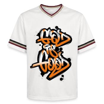 God is Good Graffiti - Urban Faith Style! - Unisex Football Style Mesh T-Shirt - Offwhite/Bordeaux - Vorne - AI Model Male 178 light (178cm) & AI Model Male 178 dark (178cm)