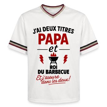 Dad King of the Barbecue Two Titles - Unisex Football Style Mesh T-Shirt - offwhite/burgundy - Front - AI Model Male 178 light (178cm) & AI Model Male 178 dark (178cm)