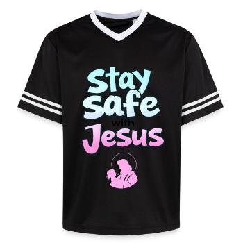 Bleib sicher, Jesus - Unisex Football Style Mesh T-Shirt - Offwhite/Bordeaux - Vorne - AI Model Male 178 light (178cm) & AI Model Male 178 dark (178cm)