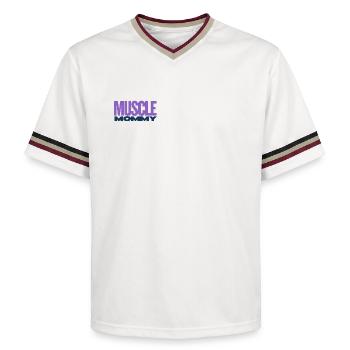 Muscle Mommy Premium T-Shirt - Unisex Football Style Mesh T-Shirt - Offwhite/Bordeaux - Vorne - AI Model Male 178 light (178cm) & AI Model Male 178 dark (178cm)
