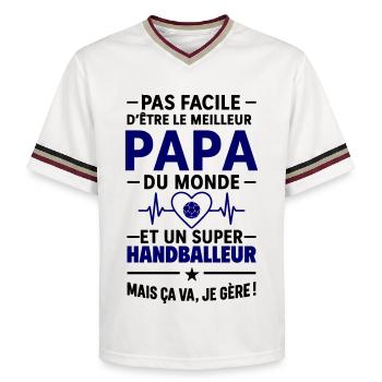 Heart + Handball – Super Papa Handball Player - Unisex Football Style Mesh T-Shirt - offwhite/burgundy - Front - AI Model Male 178 light (178cm) & AI Model Male 178 dark (178cm)