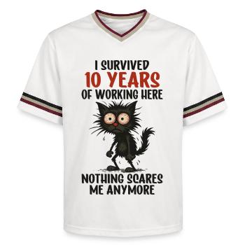 10 Year Company Anniversary Service Anniversary Work - Unisex Football Style Mesh T-Shirt - offwhite/burgundy - Front - AI Model Male 178 light (178cm) & AI Model Male 178 dark (178cm)