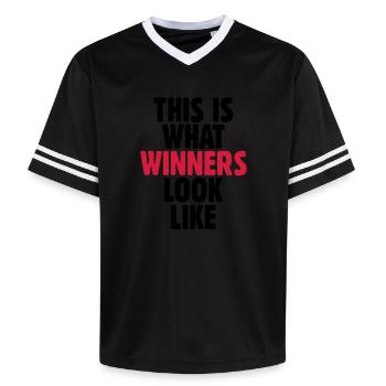 This is what winners look like - Unisex Football Style Mesh T-Shirt - Offwhite/Bordeaux - Vorne - AI Model Male 178 light (178cm) & AI Model Male 178 dark (178cm)