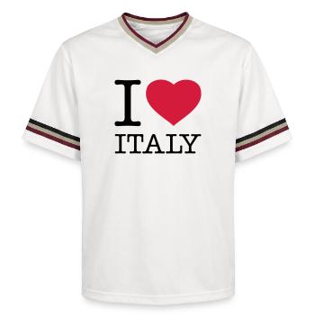 I LOVE ITALY Italien - Unisex Football Style Mesh T-Shirt - offwhite/burgundy - Front - AI Model Male 178 light (178cm) & AI Model Male 178 dark (178cm)