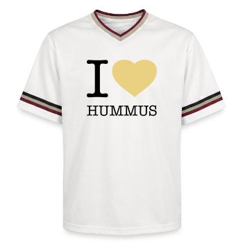 J’ADORE LE HOUMOUS - T-shirt de foot unisexe en mesh - blanc cassé/bordeaux - Devant - AI Model Male 178 light (178cm) & AI Model Male 178 dark (178cm)