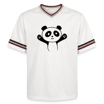 Panda Umarmung – Süßer Kawaii Manga Kuschelbär - Unisex Football Style Mesh T-Shirt - Offwhite/Bordeaux - Vorne - AI Model Male 178 light (178cm) & AI Model Male 178 dark (178cm)
