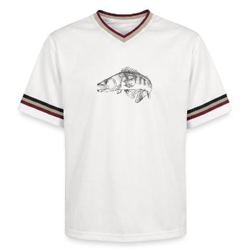 pike-perch - Unisex Football Style Mesh T-Shirt - offwhite/burgundy - Front - AI Model Male 178 light (178cm) & AI Model Male 178 dark (178cm)