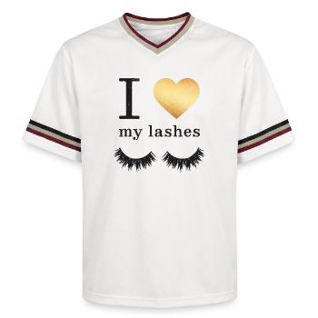 Lange Wimpern Mascara - Unisex Football Style Mesh T-Shirt - Offwhite/Bordeaux - Vorne - AI Model Male 178 light (178cm) & AI Model Male 178 dark (178cm)