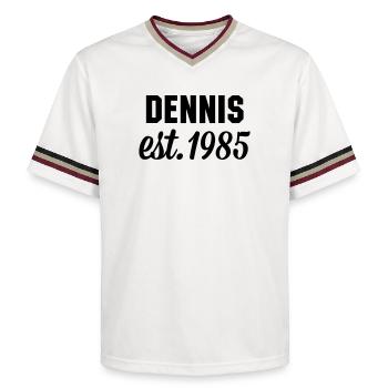 Dennis est 1985 - Unisex Football Style Mesh T-Shirt - Offwhite/Bordeaux - Vorne - AI Model Male 178 light (178cm) & AI Model Male 178 dark (178cm)