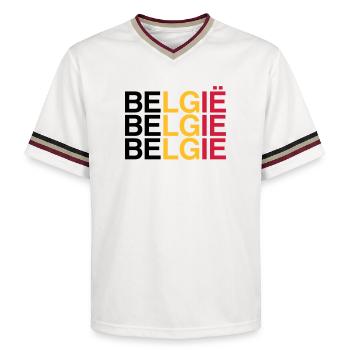 BELGIE Belgian Flag - Belgium - Belgium 2024 - Unisex Football Style Mesh T-Shirt - offwhite/burgundy - Front - AI Model Male 178 light (178cm) & AI Model Male 178 dark (178cm)