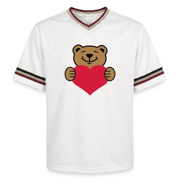 Herz | Bärchen | Heart | Bear - T-shirt de foot unisexe en mesh - blanc cassé/bordeaux - Devant - AI Model Male 178 light (178cm) & AI Model Male 178 dark (178cm)