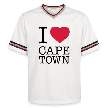 I LOVE CAPE TOWN Kapstadt - Unisex Football Style Mesh T-Shirt - Offwhite/Bordeaux - Vorne - AI Model Male 178 light (178cm) & AI Model Male 178 dark (178cm)