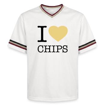 I LOVE CHIPS - Unisex Football Style Mesh T-Shirt - offwhite/burgundy - Front - AI Model Male 178 light (178cm) & AI Model Male 178 dark (178cm)