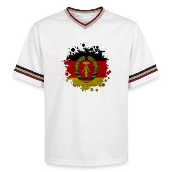 GDR Fleck Klecks / Gift Flag East Germany - Unisex Football Style Mesh T-Shirt - offwhite/burgundy - Front - AI Model Male 178 light (178cm) & AI Model Male 178 dark (178cm)