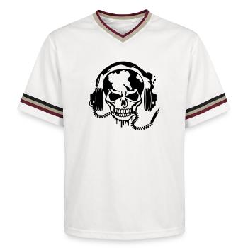 Skull with headphones - Unisex Football Style Mesh T-Shirt - offwhite/burgundy - Front - AI Model Male 178 light (178cm) & AI Model Male 178 dark (178cm)