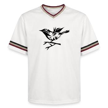 Ornament Vogel sitzt auf dem Ast - Unisex Football Style Mesh T-Shirt - Offwhite/Bordeaux - Vorne - AI Model Male 178 light (178cm) & AI Model Male 178 dark (178cm)