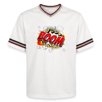 Boom Comic Graphic - Unisex Football Style Mesh T-Shirt - offwhite/burgundy - Front - AI Model Male 178 light (178cm) & AI Model Male 178 dark (178cm)