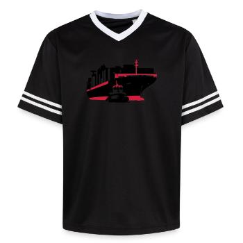container ship - Unisex Football Style Mesh T-Shirt - offwhite/burgundy - Front - AI Model Male 178 light (178cm) & AI Model Male 178 dark (178cm)