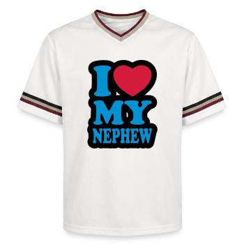 I love my nephew - Unisex Football Style Mesh T-Shirt - offwhite/burgundy - Front - AI Model Male 178 light (178cm) & AI Model Male 178 dark (178cm)