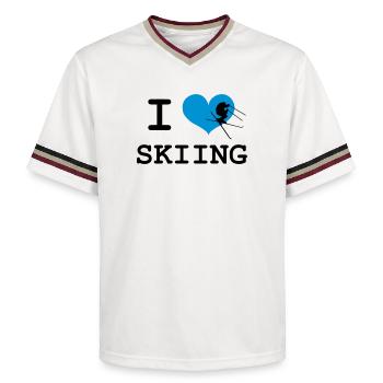 I Love Skiing - Unisex Football Style Mesh T-Shirt - offwhite/burgundy - Front - AI Model Male 178 light (178cm) & AI Model Male 178 dark (178cm)