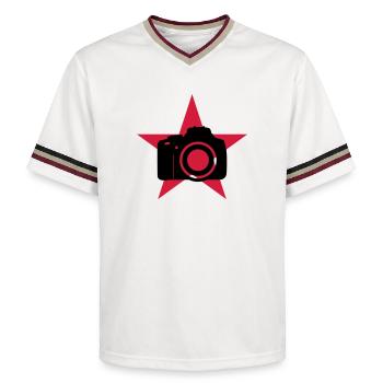 Photo / Fotografie - Unisex Football Style Mesh T-Shirt - offwhite/burgundy - Front - AI Model Male 178 light (178cm) & AI Model Male 178 dark (178cm)