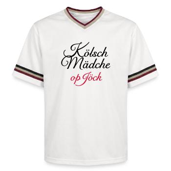 Kölsch Mädche op Jöck - Mädchen aus Köln unterwegs - Unisex Football Style Mesh T-Shirt - Offwhite/Bordeaux - Vorne - AI Model Male 178 light (178cm) & AI Model Male 178 dark (178cm)