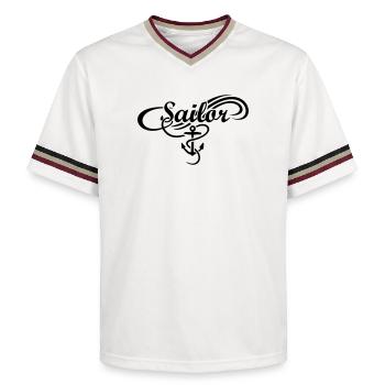 Sailor Waves Anchor Sail Sailing - Unisex Football Style Mesh T-Shirt - offwhite/burgundy - Front - AI Model Male 178 light (178cm) & AI Model Male 178 dark (178cm)