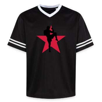 Kickboxing / Kickboxer / Kick Boxing / Kick Boxer - Unisex Football Style Mesh T-Shirt - offwhite/burgundy - Front - AI Model Male 178 light (178cm) & AI Model Male 178 dark (178cm)