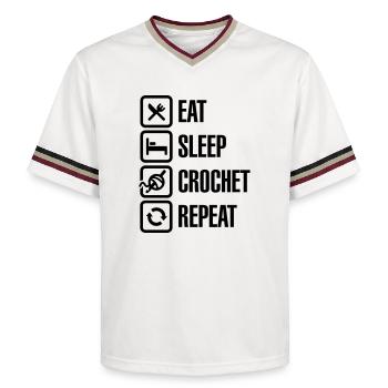 Eat Sleep Crochet Repeat - Unisex Football Style Mesh T-Shirt - Offwhite/Bordeaux - Vorne - AI Model Male 178 light (178cm) & AI Model Male 178 dark (178cm)