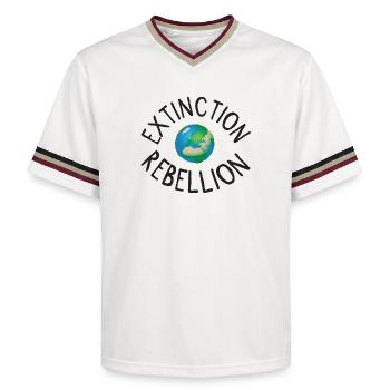 Extinction Rebellion Planet Earth black - Unisex Football Style Mesh T-Shirt - offwhite/burgundy - Front - AI Model Male 178 light (178cm) & AI Model Male 178 dark (178cm)
