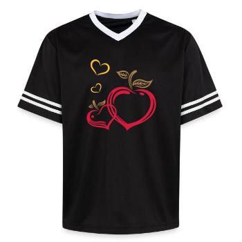 Two apples in heart shape, autumn, fruits, love. - Unisex Football Style Mesh T-Shirt - offwhite/burgundy - Front - AI Model Male 178 light (178cm) & AI Model Male 178 dark (178cm)