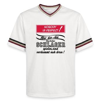 Schlager Party , Schlager Musik , Nobody is perfec - Unisex Football Style Mesh T-Shirt - Offwhite/Bordeaux - Vorne - AI Model Male 178 light (178cm) & AI Model Male 178 dark (178cm)