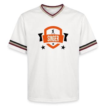 Singer - Sing 🎤 - Unisex Football Style Mesh T-Shirt - offwhite/burgundy - Front - AI Model Male 178 light (178cm) & AI Model Male 178 dark (178cm)