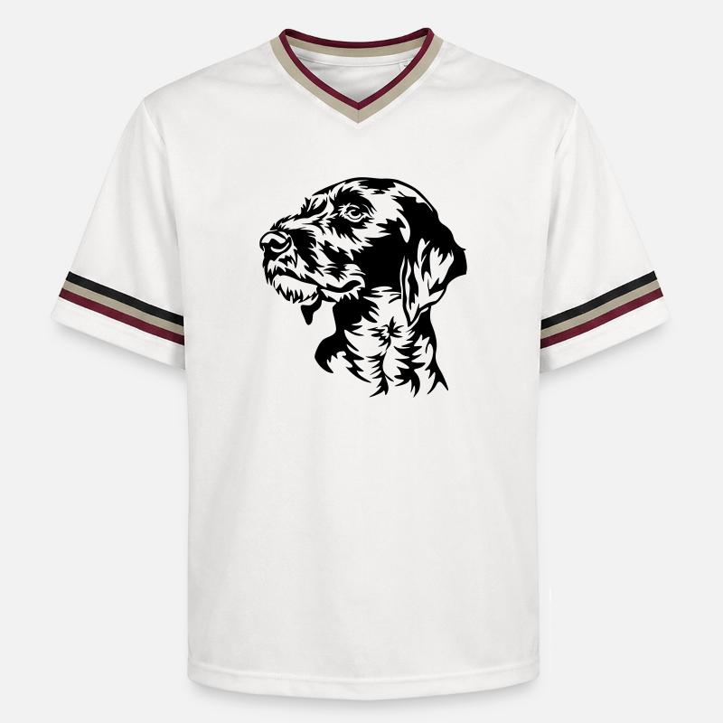 German Wirehaired Pointer head - Unisex Football Style Mesh T-Shirt - offwhite/burgundy