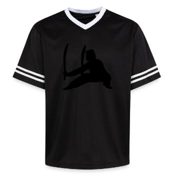 Pratiquant de Kung Fu avec deux épées - T-shirt de foot unisexe en mesh - blanc cassé/bordeaux - Devant - AI Model Male 178 light (178cm) & AI Model Male 178 dark (178cm)