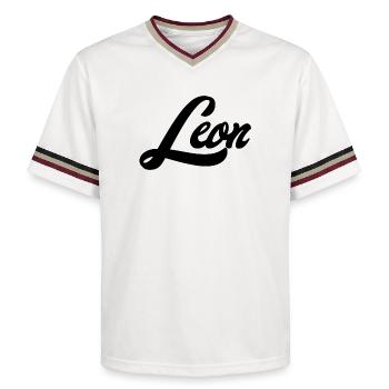 Leon Name Futuristic Galaxy Dream Mood - Unisex Football Style Mesh T-Shirt - offwhite/burgundy - Front - AI Model Male 178 light (178cm) & AI Model Male 178 dark (178cm)