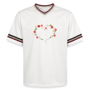 Herz aus handgemalten roten Mohnblumen - Unisex Football Style Mesh T-Shirt - Offwhite/Bordeaux - Vorne - AI Model Male 178 light (178cm) & AI Model Male 178 dark (178cm)
