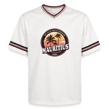 Mauritius Vintage Beach Design / Geschenkidee - Unisex Football Style Mesh T-Shirt - Offwhite/Bordeaux - Vorne - AI Model Male 178 light (178cm) & AI Model Male 178 dark (178cm)