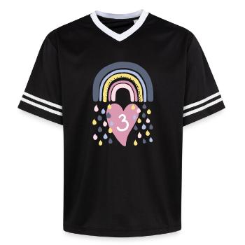 Rainbow 3rd Birthday Children - Unisex Football Style Mesh T-Shirt - offwhite/burgundy - Front - AI Model Male 178 light (178cm) & AI Model Male 178 dark (178cm)