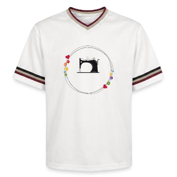 machine à coudre stylisée nostalgique avec boutons - T-shirt de foot unisexe en mesh - blanc cassé/bordeaux - Devant - AI Model Male 178 light (178cm) & AI Model Male 178 dark (178cm)