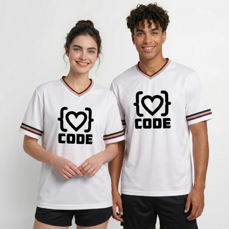 Heart programmer code logo with text CODE Unisex Football Style Mesh T-Shirt