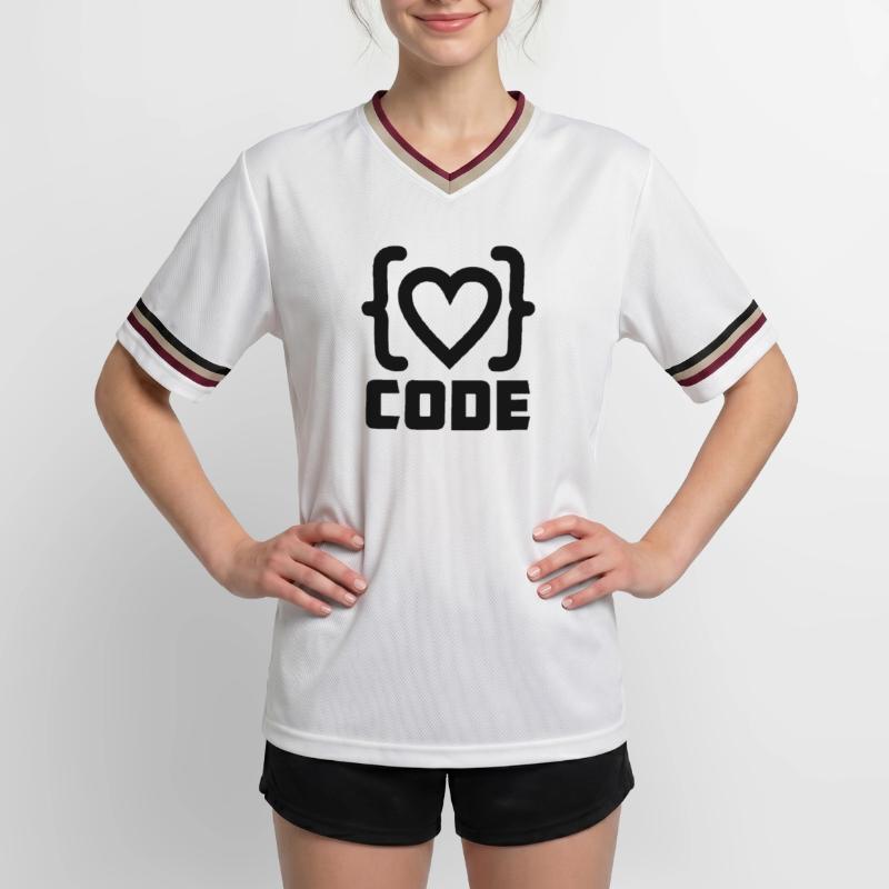 Heart programmer code logo with text CODE Unisex Football Style Mesh T-Shirt
