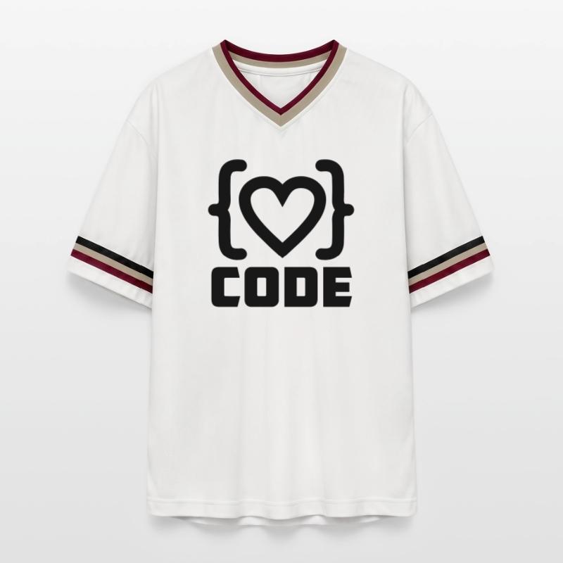 Heart programmer code logo with text CODE Unisex Football Style Mesh T-Shirt