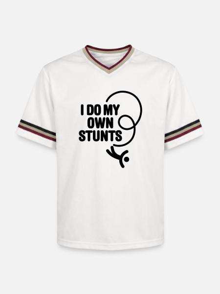 I do my own stunts, bungee jumping, bungee jumper - Unisex Football Style Mesh T-Shirt - offwhite/burgundy